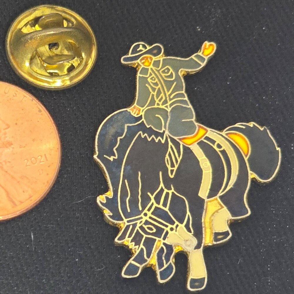 Bucking Saddle Bronc Rodeo Riding Cowboy Hat or Lapel Pin